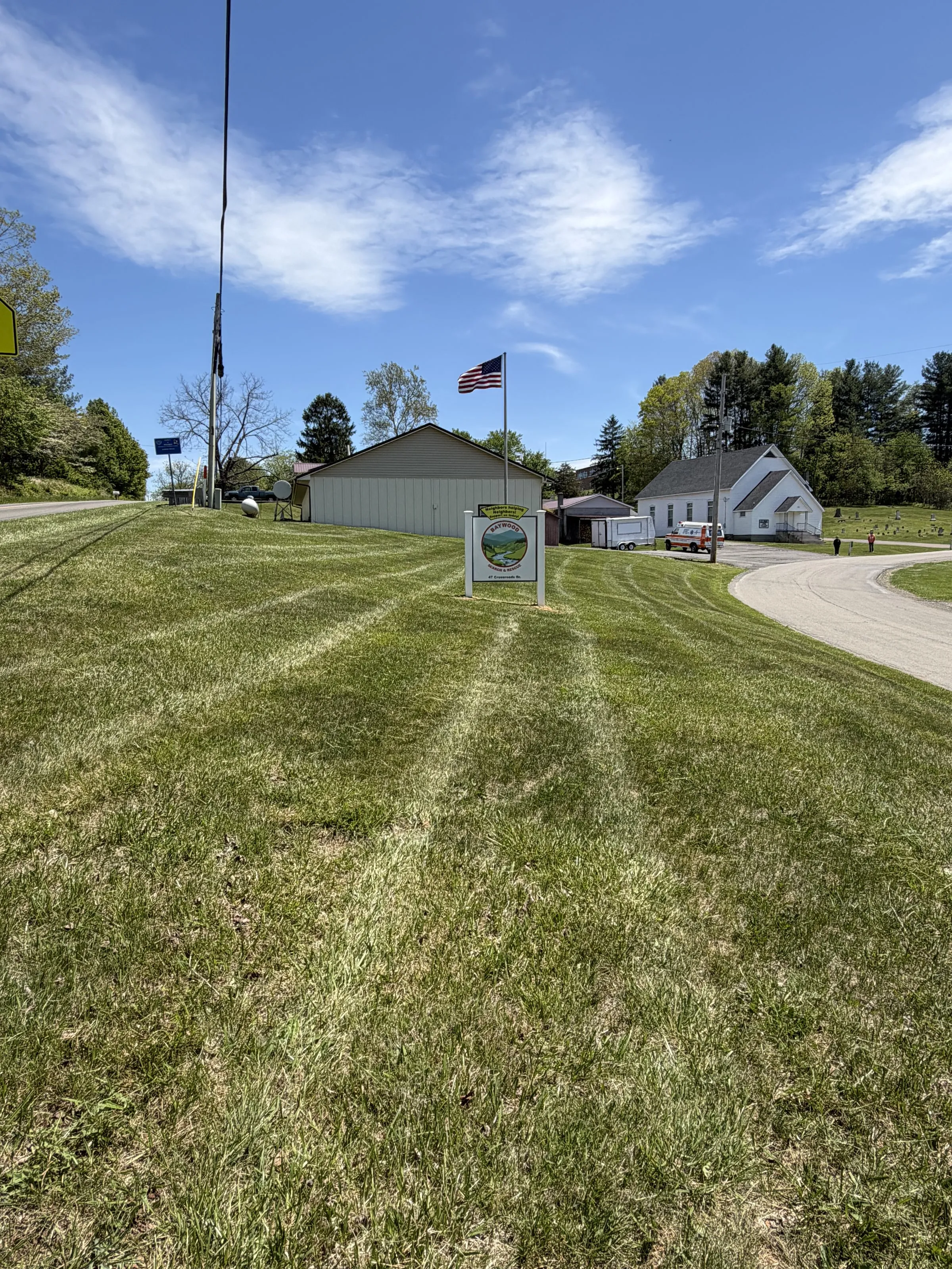 Baywood Search and Rescue station and roadside sign on Cross Roads Drive